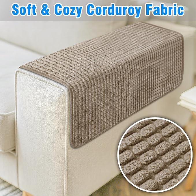 Couch Arm Covers, Sofa Arm Covers, Waterproof Armrest Cover for Sofa, Armchair, Loveseat, Headrest Cover, Non-Slip Recliner Arm Cover, Arm Chair Covers Set of 2 (Brown, 23"×19")