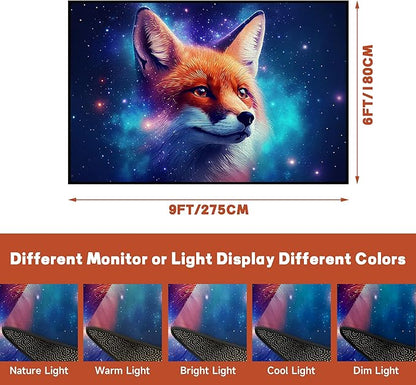 6' x 9' Galaxy Fox Rug Large 3D Cute Foxes Space Area Rugs for Bedroom Living Room Playroom Boys Kids Cartoon Colorful Carpet Glitter Stars Throw Rugs Floor Mat,180 X 275cm