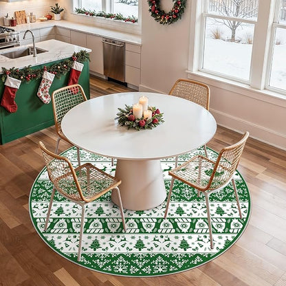 Abstract Living Room Rug Round 6FT - Modern Washable Christmas Soft Thin Area Rug for Living Room Bedroom Under Dining Table - Neutral Indoor Floor Rug Carpets for Home Office Playroom Nursery - Green