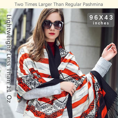 DANA XU 100% Merino Wool Pashmina Shawl for Women 96"x43", Oversized Cashmere Wrap with Tassels, Floral Travel Blanket Cape