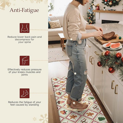 GENIMO Christmas Decorations - Kitchen Mats for Floor, Christmas Kitchen Rugs, Cushioned Anti Fatigue Mat for Home Decor, Waterproof Non Slip Standing Mat for Laundry, 23.6"x71", Red
