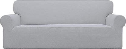 Easy-Going Stretch Oversized Sofa Slipcover 1-Piece Sofa Cover Furniture Protector Couch Soft with Elastic Bottom for Kids, Polyester Spandex Jacquard Fabric Small Checks Silver Gray