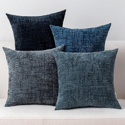 Decorative Throw Pillow Covers 18x18 Inch Set of 4, Soft Solid Farmhouse Chenille Couch Pillows, Spring Pillow Covers for Couch Sofa Bed Living Room Home Decor Pillowcase, Cool Colors