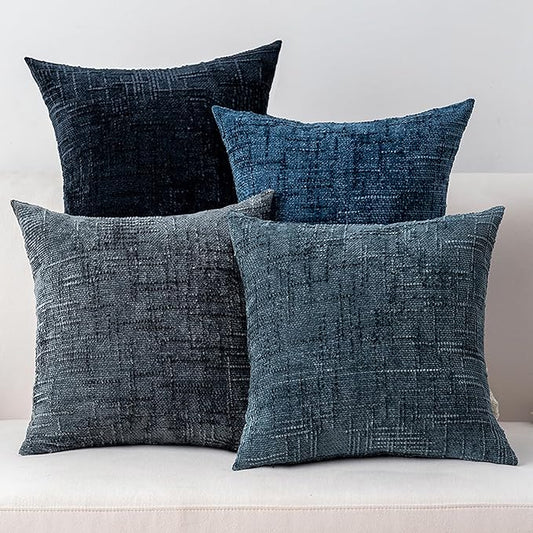 Decorative Throw Pillow Covers 18x18 Inch Set of 4, Soft Solid Farmhouse Chenille Couch Pillows, Spring Pillow Covers for Couch Sofa Bed Living Room Home Decor Pillowcase, Cool Colors