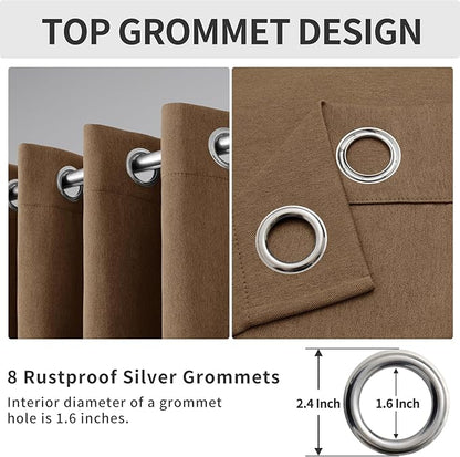 Easy-Going Linen Look Blackout Curtain Grommet Window Curtain Drapes for Bedroom, Living Room Thermal Insulated Room Darkening (2 Panels, 52x96 inch, Brown)