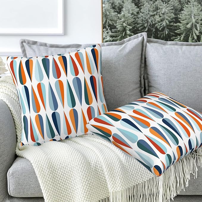 Mid-Century Drop Shapes Throw Pillow Cover Case Modern Retro Style Throw Pillows Set of 2 Super Soft Pillow Covers 18x18 Inches Farmhouse Home Decor for Living Room Bedroom Sofa Couch Cushion Cover