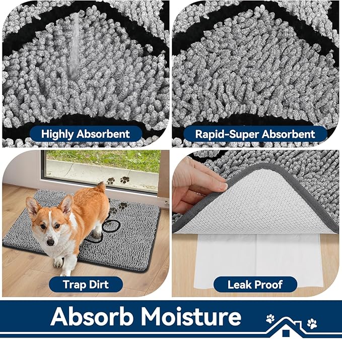 Bcoimo Super Absorbent Dog Door Mat, 36"*24" Anti Slip Mat for Muddy Paws, Pet Rugs for Dirty Paws Washable That Absorbs Moisture and Dirt, for Dog Cage and Pet Resting Carpet