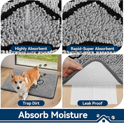 Bcoimo Super Absorbent Dog Door Mat, 36"*24" Anti Slip Mat for Muddy Paws, Pet Rugs for Dirty Paws Washable That Absorbs Moisture and Dirt, for Dog Cage and Pet Resting Carpet