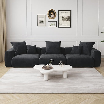 JACH 142"" Luxurious Sectional Couch Sofa with 5 Pillows, Deep Seat Modular Sectional Couch, Cushion Covers Removable, Huge Plus Sofas Couches for Living Room, Office, Apartment, Black, 3-Seater