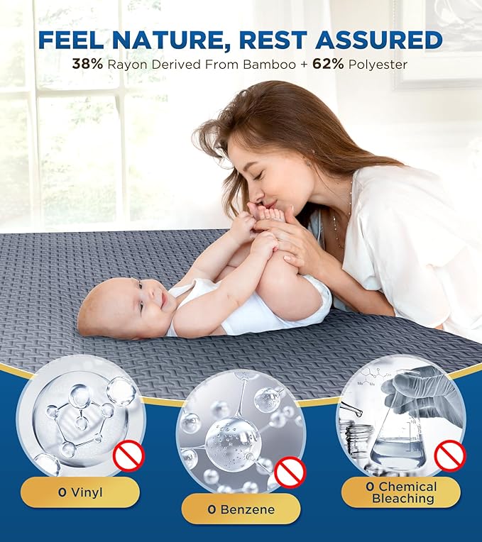 Premium 100% Waterproof Queen Mattress Protector, Breathable Cooling 3D Air Fabric Mattress Cover, Hypoallergenic Noiseless Bed Cover Vinyl Free, 8-21'' Deep Pocket (Gray)