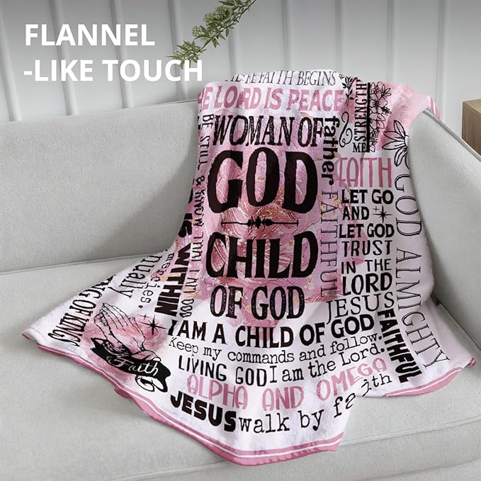 Pink Christian Blanket, Bible Verse Throw Blankets for Girly Room Bedroom Dorm Couch Bed Decor, Religious Scripture Blanket, Christian Gifts for Women Faith Girls, 50x60 Inch