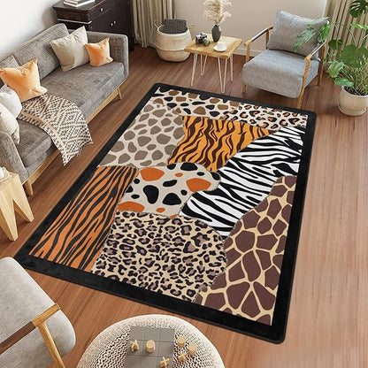 9CH Abstract Leopard Area Rug 7' X 5' Black Brown Animal Skin Print Floor Carpet Non-Slip Soft Modern Rugs for Girls Bedroom Office Dining Room Living Room