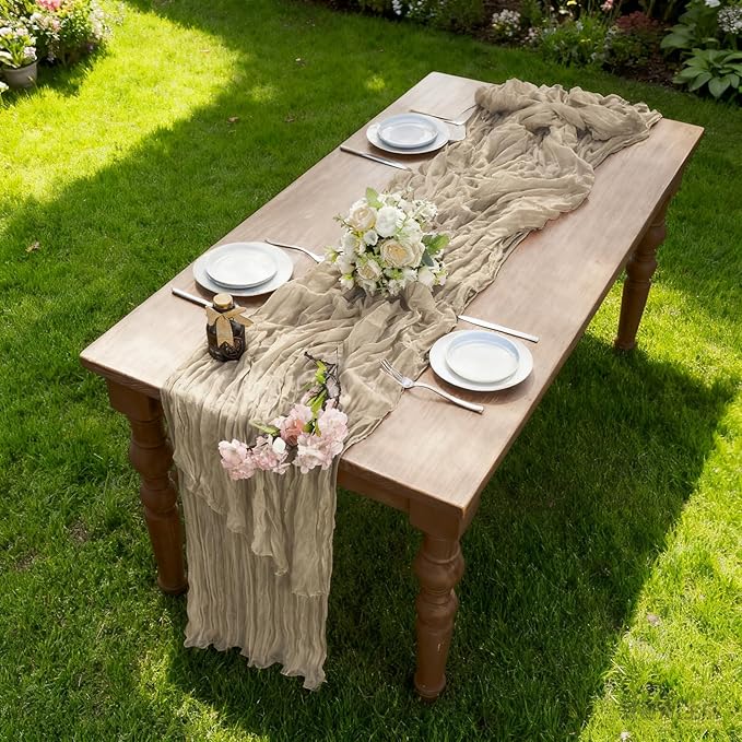 BALCONY & FALCON 2 Pack Nude Cheesecloth Table Runner 10FT 120 Inch Rustic & Boho Farmhouse Gauze Cheese Cloth Runners for Wedding Fall Thanksgiving Christmas Party Baby Shower Birthday Decor