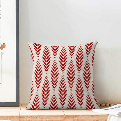 BETGINY Boho Pillow Covers 18 x 18 Inch Pack of 2, Red Bohemian Ethnic Herringbone Pattern Decorative Throw Pillow Covers Vintage Linen Farmhouse Outdoor Pillowcase for Bedroom Home Sofa Decor