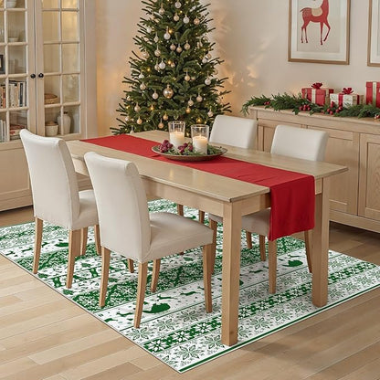 Abstract Living Room Rug 5X7 - Modern Washable Christmas Soft Thin Area Rug for Living Room Bedroom Under Dining Table - Neutral Indoor Floor Rug Carpets for Home Office Playroom Nursery - Green White
