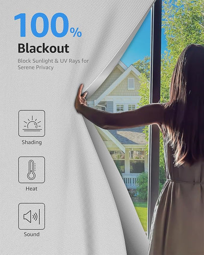 Sumobaby Blackout Curtains for Bedroom 35"x72" Portable No Drill Black Out Window Cover with Upgraded Hook&Loop Tapes,100% Blackout Shades,Thermal Insulated Blinds for Bedroom,Nursery(1 Panel,White)