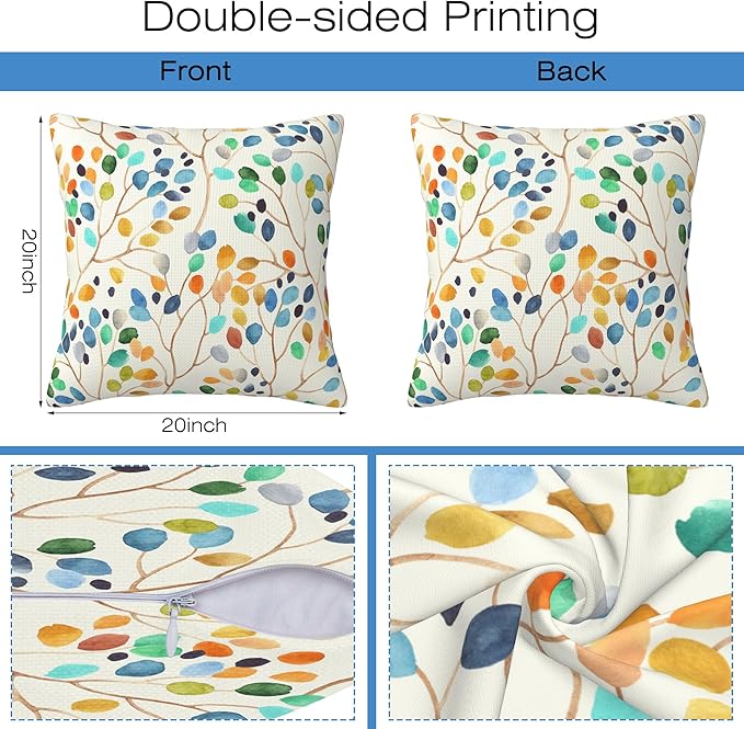 Throw Pillow Covers Colorful Leaves Spots Pillow Covers 20x20 Inch Set of 2 Boho Floral Throw Pillows Decorative Pillow Cases Cushion Covers for Bedroom Livingroom Sofa Farm House