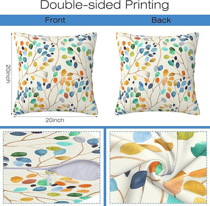Throw Pillow Covers Colorful Leaves Spots Pillow Covers 20x20 Inch Set of 2 Boho Floral Throw Pillows Decorative Pillow Cases Cushion Covers for Bedroom Livingroom Sofa Farm House