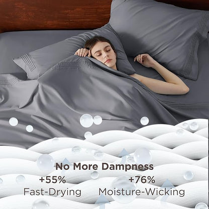 Bedsure Deep Pocket Queen Sheets Set - Fits Mattresses Up to 21 Inches Thick - 4 Piece GentleSoft Bed Sheets, Moisture Wicking, Soft & Cooling Bedsheet & Pillowcases, Easy & Secure Fit, Grey