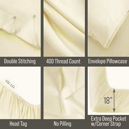 Bella Coterie Luxury Bamboo Viscose Queen Size Sheet Set | 100% Organically Grown | Ultra Soft | Cooling for Hot Sleepers | 18" Deep Pocket [Lemonade]