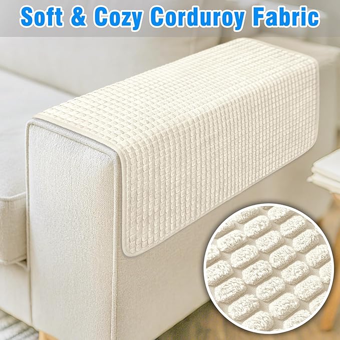 Couch Arm Covers, Sofa Arm Covers, Waterproof Armrest Cover for Sofa, Armchair, Loveseat, Headrest Cover, Non-Slip Recliner Arm Cover, Arm Chair Covers Set of 2 (Beige, 19"×19")