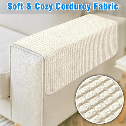 Couch Arm Covers, Sofa Arm Covers, Waterproof Armrest Cover for Sofa, Armchair, Loveseat, Headrest Cover, Non-Slip Recliner Arm Cover, Arm Chair Covers Set of 2 (Beige, 19"×19")
