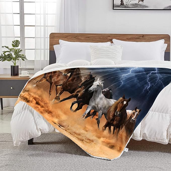 Lightning & Horse Throw Blanket for Couch, Super Soft Fuzzy Throws Warm Comfortable Plush Fleece Blanket, Fashion Decorative Flannel Fleece Blanket for All Season(50 x 60 in, Lightning & Horse)