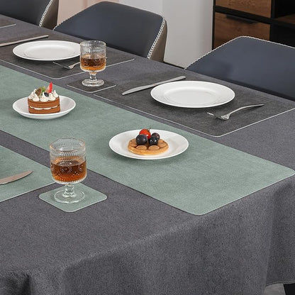 Table Runners 94 Inches Long, Dual-Sided Faux Leather Farmhouse Table Runner Waterproof Heatproof Non-Slip for Living Room Party Home Decor Holiday Decorations(Gray Sage Green, 12 x 94 Inch)
