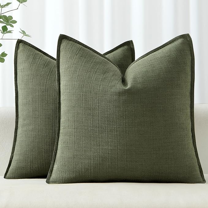 MIULEE Christmas Decorative Pillow Covers 20x20, 2 Pack Boho Farmhouse Neutral Throw Pillows for Couch, Thick Textured Modern Linen Cushion Cases Sofa Bed Living Room Home Decor, Dark Green