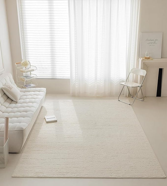 jxgzyy Beige Area Rug 5x7, 0.36'' Thick Low Pile Textured Rug, Modern Aesthetic Home Décor for High Traffic Area, Stain-Resistant Kitchen Rug with Non-Slip Backing