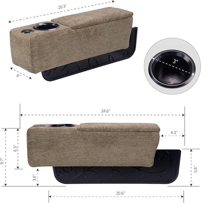 Multifunctional Sofa Armrest, Couch Armrest with Cup Holder, Removable Sofa Caddy with Storage,Equipped with LED Reading Light&Wireless Charge Stand, Brown