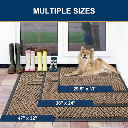 Smiry Front Door Mat Outside Entrance, Heavy Duty Sturdy Natural Rubber Doormat, Trap Dirt and Moisture, Easy Clean Low Profile Mats for Indoor Outdoor Entry, Irregular Triangle (71x47, Brown)