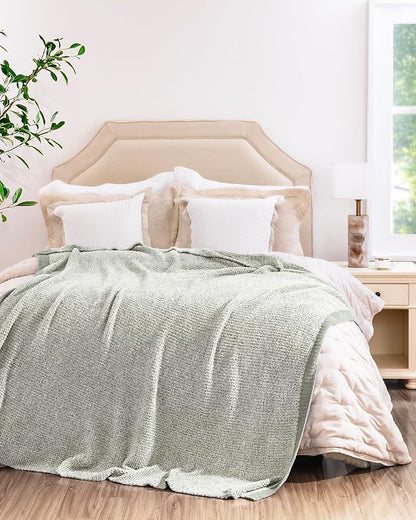 Super Soft Throw Blanket 60 x 80 Inches, Half-Side Plush Fuzzy Blanket for Couch, Sofa, Bed & Chair, Warm Cozy Lightweight Knit Blanket for Fall & Winter