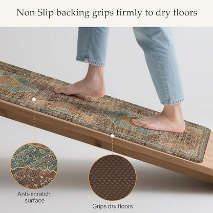 GENIMO Kitchen Mats for Floor 2PCs, Washable Anti Fatigue Mat for Cushioned, 17.3"x47"+17.3"x30", Waterproof Kitchen Rugs, Non Slip Comfort Standing Mat Rug for Home, Sink, Laundry, Brick