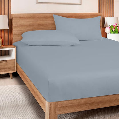 ROYALE LINENS 300 Thread Count 100% Long Staple Combed Cotton Fitted Sheet Queen - Super Soft Deep Pocket Bottom Sheet - Fitted Sheets Only - Elastic Sheets (Queen, Lake Blue)
