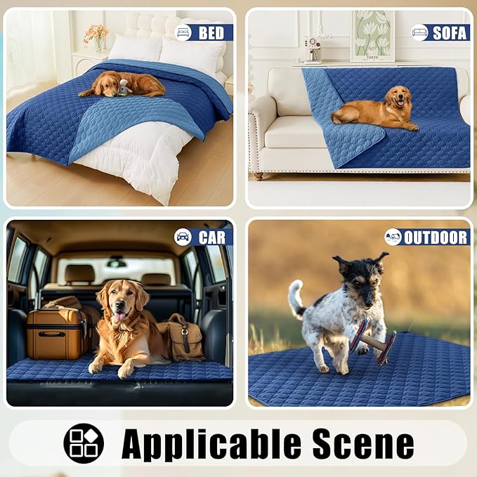 Smiry Waterproof Dog Bed Cover Blanket, Soft Reversible Pet Blanket, Washable Leakproof Cats Dogs Couch Cover for Sofa, Couch, Furniture, Plaid (52x82 Inch, Navy/Blue)