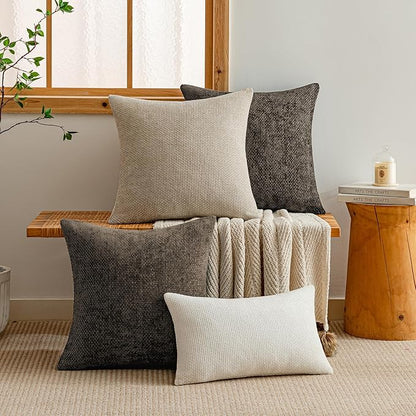 a moment Dark Brown Chenille Throw Pillow Covers 12x20 Inch Pack of 2 Modern Decorative Throw Pillow Covers Farmhouse Cross Covers Home Decor for Sofa Bedroom Living Room