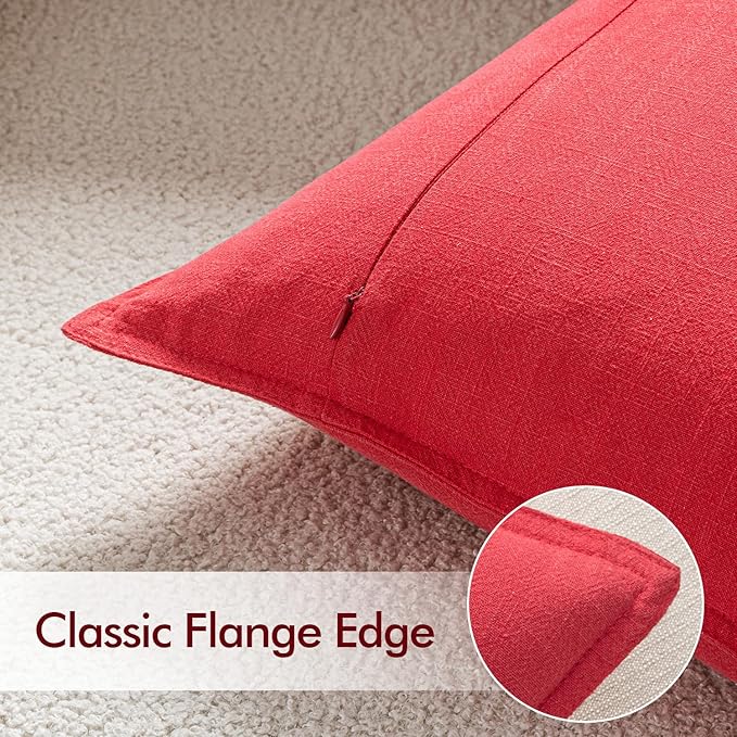 EMEMA Christmas Throw Pillow Covers Decorative Linen Pillow Covers 18x18 Inch Red Boho Farmhouse Neutral Couch Throw Pillows for Bed Pack of 2 Accent Pillowcase Modern Sofa Cushion Livingroom Home