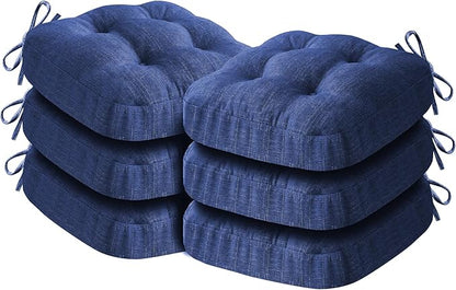 Chair Cushions for Dining Chairs, Dining Chair Cushions, Tufted Indoor Chair Pads with Ties & Non Slip Backing, Seat Cushions for Kitchen Chairs 16.5” x 16.5” x 3.5”, Set of 6, Navy Blue