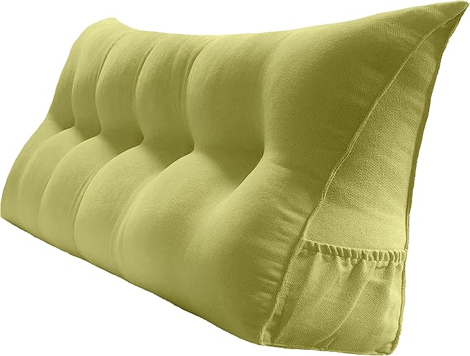 Triangular Reading Bed Rest Pillow Large Bolster Cushion Headboard Backrest Wedge Pillow with Removable Cover and Two Large Side Pockets (Lime, California King: 71 x 8 x 20 inches)
