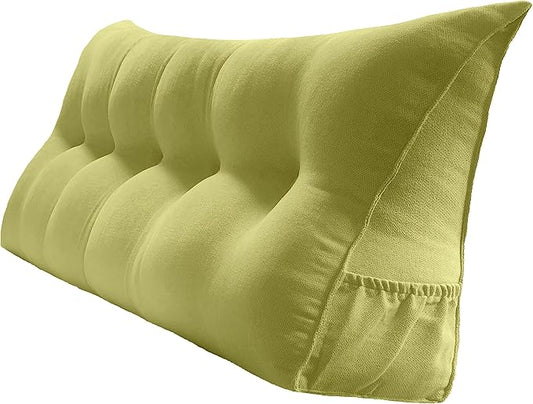 Triangular Reading Bed Rest Pillow Large Bolster Cushion Headboard Backrest Wedge Pillow with Removable Cover and Two Large Side Pockets (Lime, King: 78 x 8 x 20 inches)