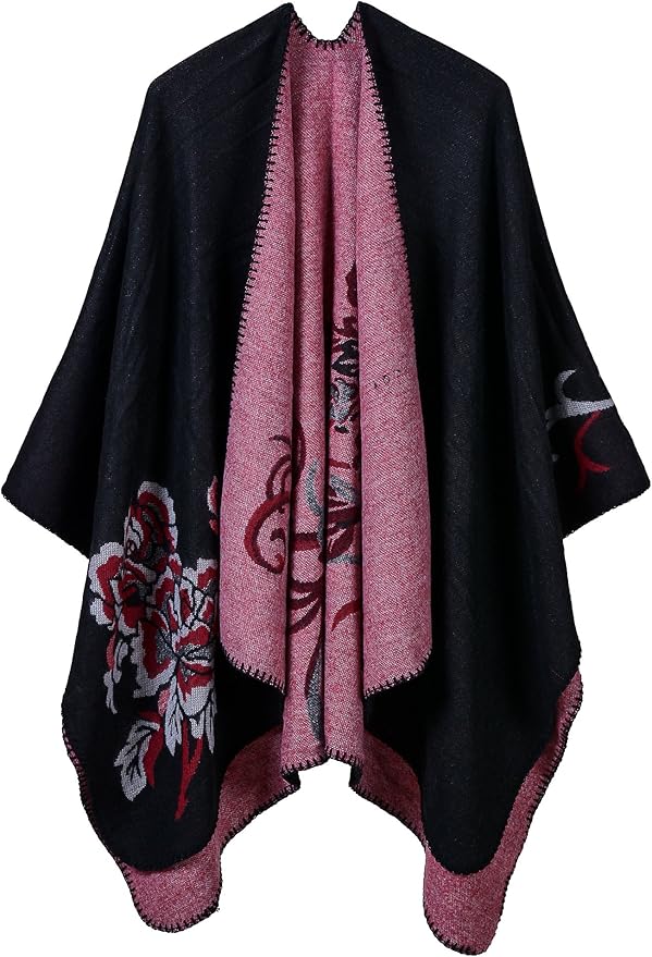 Women's Vintage Pattern Open Front Poncho Cape Shawl Winter Shawl Wraps
