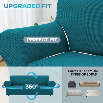 LURKA Stretch Sofa Slipcovers 1 Piece Couch Covers for 3 Cushion Couch Sofa Furniture Protector Full Sofa Covers with Elastic Bottom for Kids and Dog (Large, Peacockblue)