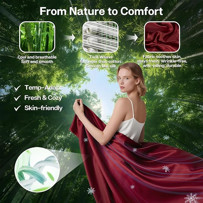 MR&HM Full Fitted Sheet Only, Ultra-Soft Rayon Derived from Bamboo & Polyester Blend, Silky & Breathable, 15" Deep Pocket with Elastic Straps, Cooling Fitted Sheet for Hot Sleepers, Burgundy
