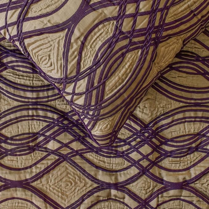 The HomeCentric King/Queen/Twin Plum Designer CA King 86"x18" Bed Runner with Pillow Cover, Quilted Bed Scarf on Jacquard Fabric - Plum Swirls