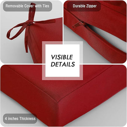 idee-home Outdoor Cushions for Patio Furniture, Outdoor Seat Cushion, Waterproof Couch Hampton Bay Deep Seat Replacement Chair Cushions for Garden Lawn Backyard Deck, 26.5 x 26.5 Red