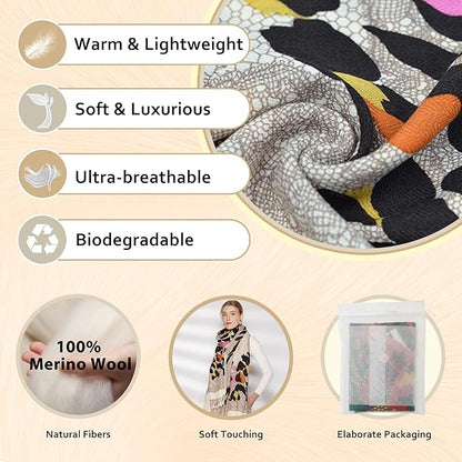 DANA XU 100% Merino Wool Pashmina Shawl for Women 96"x43", Oversized Cashmere Wrap with Tassels, Floral Travel Blanket Cape