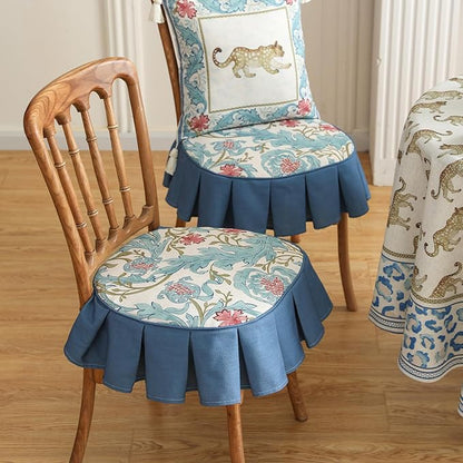 patdrea Pack of 2 Chair Cushions for Dining Chairs with Ruffled, Blue Floral Seat Cushion with Ties,Removable,Non Slip Chair Pads Decor for Bar Stool Cushions, Indoor Kitchen Chairs, 17.7"x17.7"