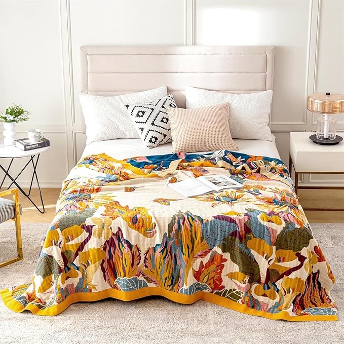 MSGKV Boho Throw Blanket Queen Size 90" x 90" Warm Blanket for Couch and Sofa Blankets Cover for Living Room Fall Throw Cozy Blankets