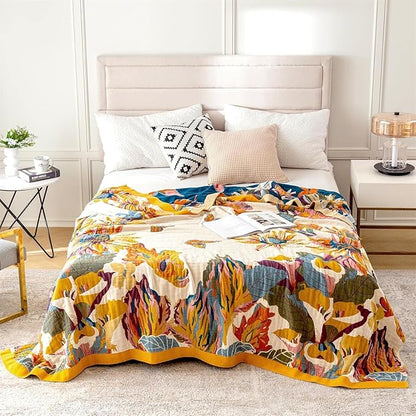 MSGKV Boho Throw Blanket Queen Size 90" x 90" Warm Blanket for Couch and Sofa Blankets Cover for Living Room Fall Throw Cozy Blankets